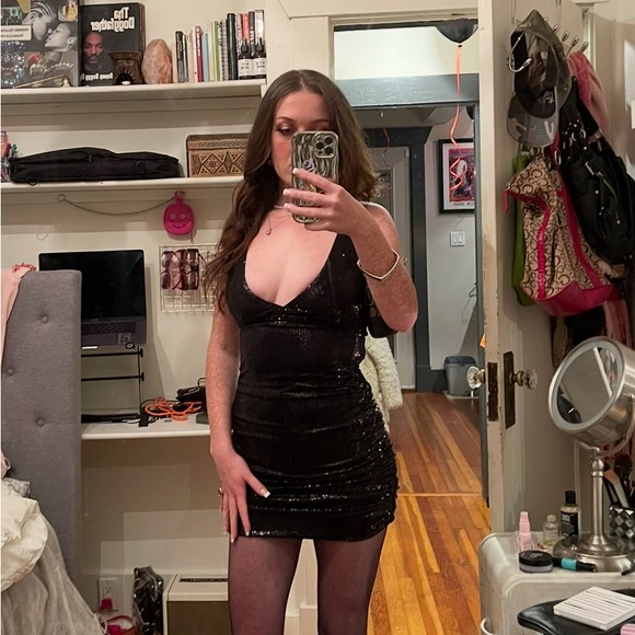 Urban Outfitters Black Sequin Mini Dress - Picture 2 of 5